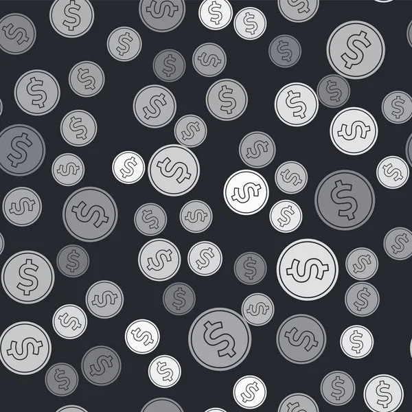 Grey Coin Money Dollar Symbol Icon Isolated Seamless Pattern Black — Stock Vector
