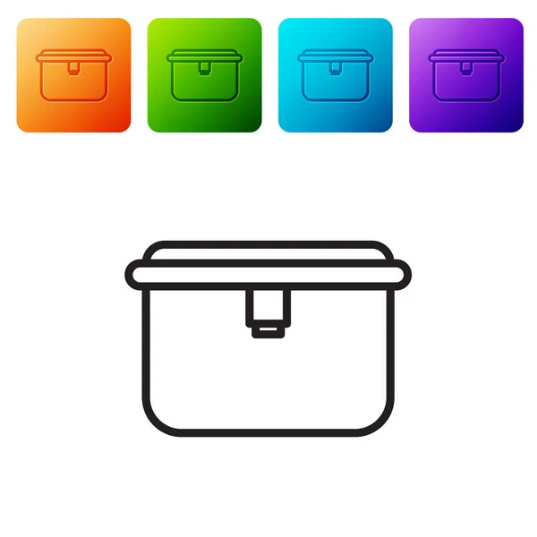 Black Line Lunch Box Icon Isolated White Background Set Icons — 스톡 벡터