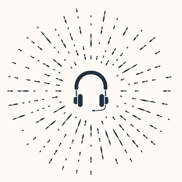 Grey Headphones Icon Isolated Beige Background Earphones Concept Listening Music — Stock Vector