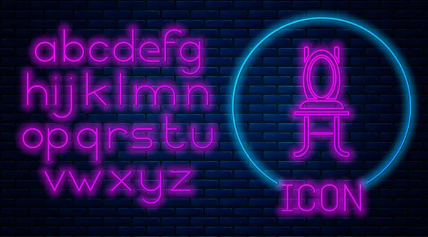 Leuchtende Neon Stuhl Ikone Isoliert Auf Backsteinwand Hintergrund Neonlicht Alphabet — Stockvektor