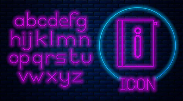 Gloeiende Neon Gebruikershandleiding Pictogram Geïsoleerd Baksteen Muur Achtergrond Handleiding Boek — Stockvector