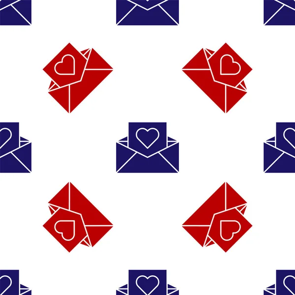 Blue Red Envelope Valentine Heart Icon Isolated Seamless Pattern White — 스톡 벡터