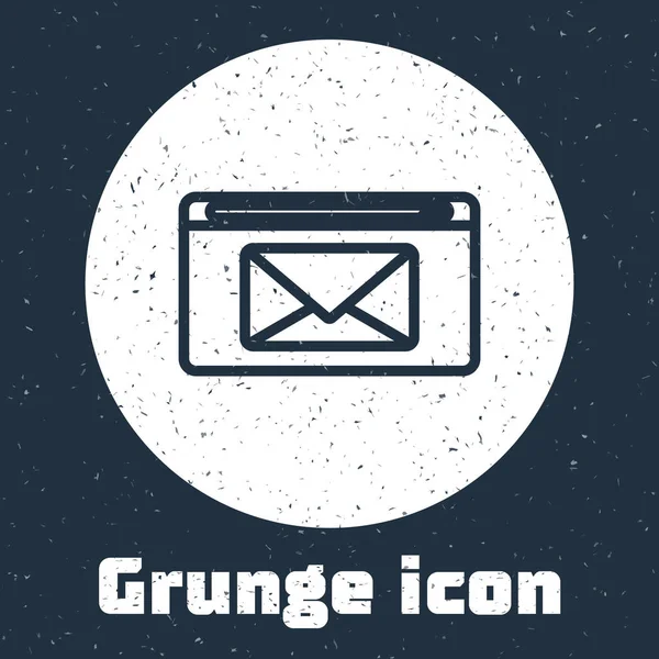Grunge Line Ícone Correio Mail Isolado Fundo Cinza Envelope Símbolo — Vetor de Stock