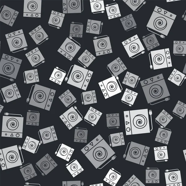Ref Grey Electric Stove Icon Isolated Seamless Pattern Black Background — стоковый вектор