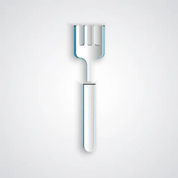 Paper Cut Fork Icon Isolated Grey Background Cutlery Symbol Paper — ストックベクタ