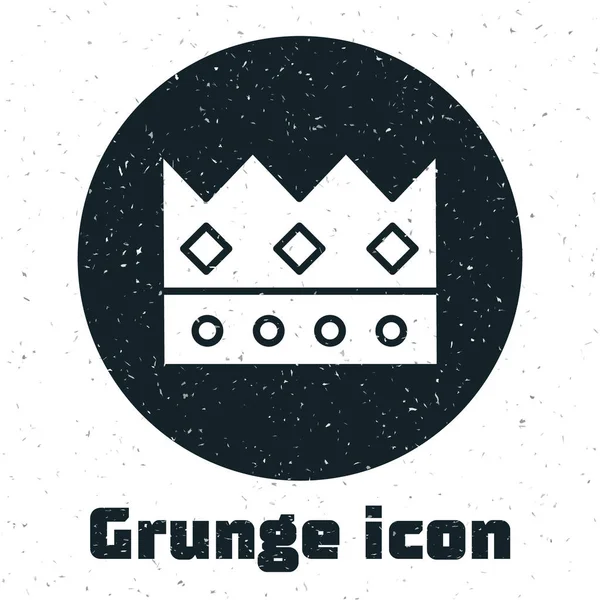 Grunge Kung Krona Ikon Isolerad Vit Bakgrund Vektor Illustration — Stock vektor