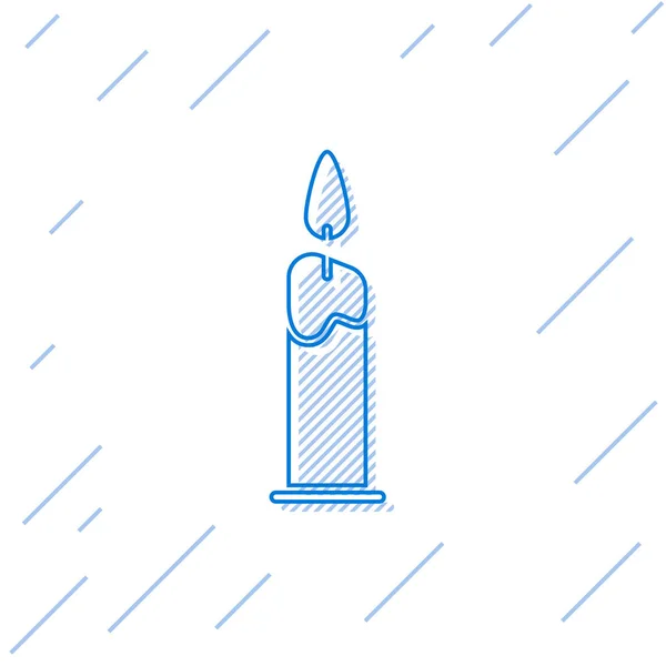 Blaue Linie Brennende Kerze Kerzenständer Symbol Isoliert Auf Weißem Hintergrund — Stockvektor