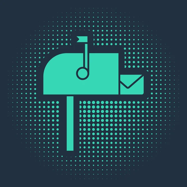 Green Open Mail Box Icon Isolated Blue Background Mailbox Icon — 스톡 벡터