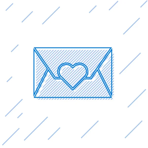 Blue Line Envelope Valentine Heart Icon Isolated White Background Message — Stock Vector