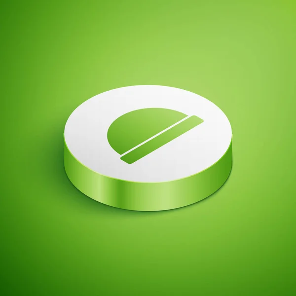 Isometric Beanie Hat Icon Isolated Green Background White Circle Button — 스톡 벡터