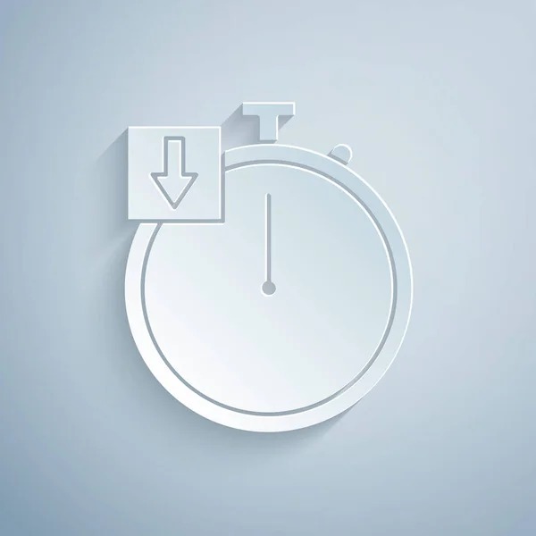 Paper Cut Stopwatch Icon Isolated Grey Background Time Timer Sign — 图库矢量图片