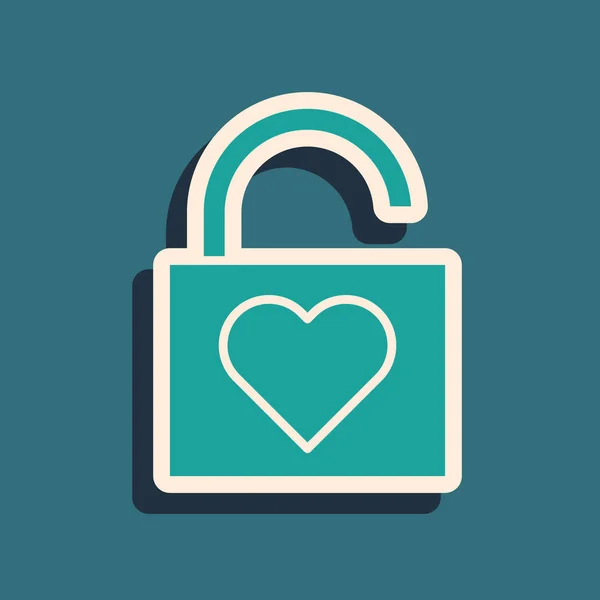 Green Lock Και Εικονίδιο Της Καρδιάς Απομονώνονται Μπλε Φόντο Κλειδωμένη — Διανυσματικό Αρχείο