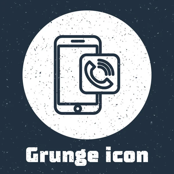 Grunge Line Handy Symbol Isoliert Auf Grauem Hintergrund Monochrome Vintage — Stockvektor