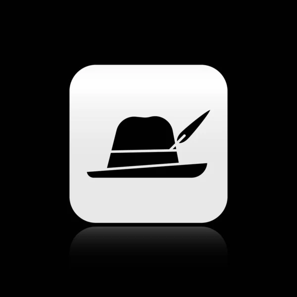 Black Oktoberfest Hat Icon Isolated Black Background Hunter Hat Feather — ストックベクタ