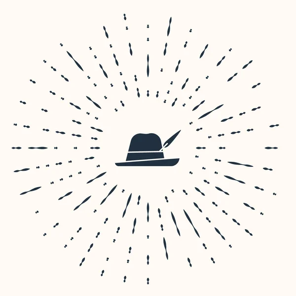 Grey Oktoberfest Hat Icon Isolated Beige Background Hunter Hat Feather — Stock vektor
