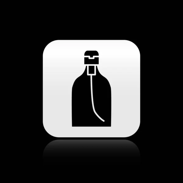 黑色瓶液体抗菌肥皂与配药图标隔离在黑色背景 护肤银方按钮 病媒图解 — 图库矢量图片
