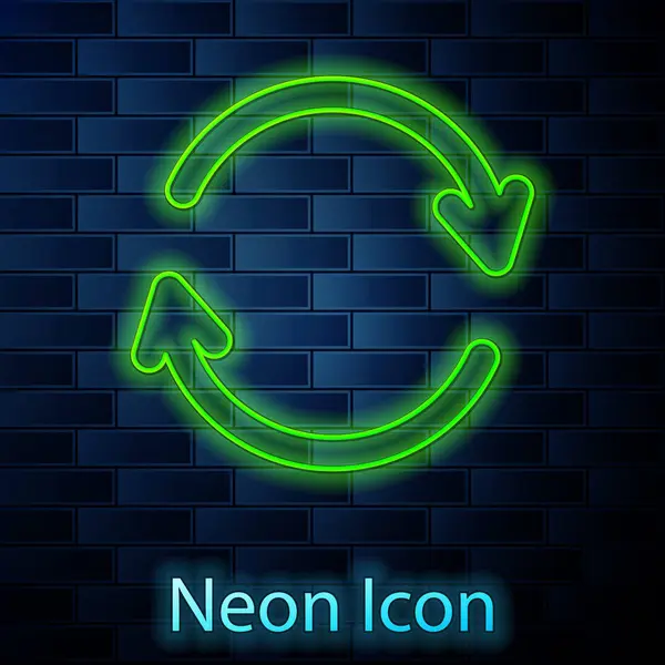 Glowing Neon Line Refresh Icon Isolated Brick Wall Background Reload — Stock Vector