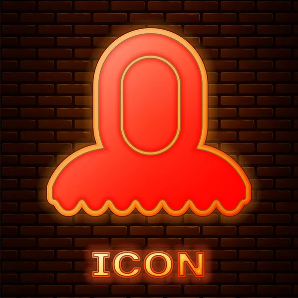 Glowing Neon Medieval Hood Icon Isolated Brick Wall Background Hooded — Stock Vector