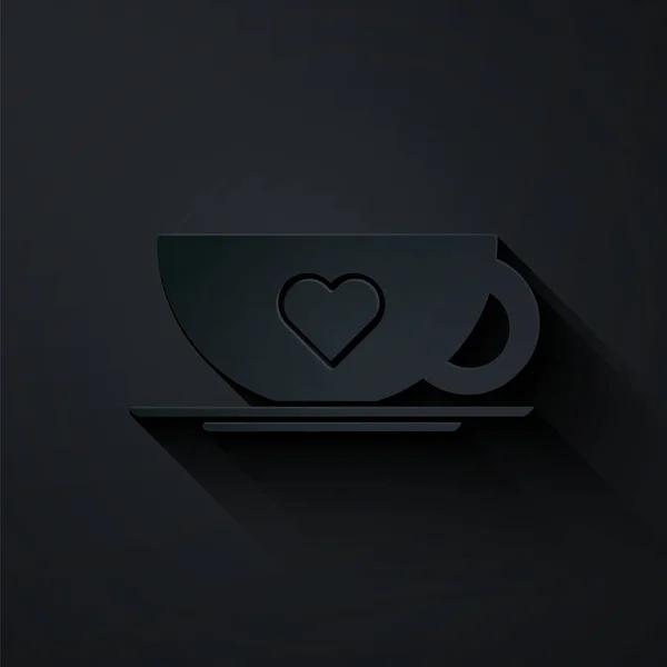 Papiergeschnittene Kaffeetasse Und Herzsymbol Isoliert Auf Schwarzem Hintergrund Paarkaffee Für — Stockvektor