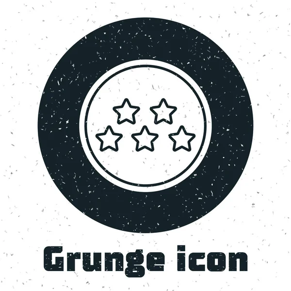 Grunge Cinq Étoiles Évaluation Produit Client Icône Examen Isolé Sur — Image vectorielle