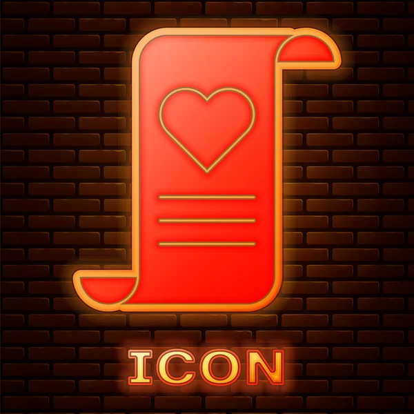 Planoucí Neonové Obálky Valentýnovou Ikonou Pozadí Cihlové Zdi Zpráva Láska — Stockový vektor