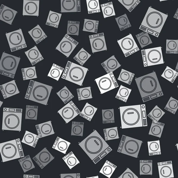 Grey Washer Icon Isolated Seamless Pattern Black Background Washing Machine — Stock vektor