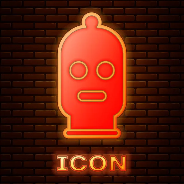 Glowing Neon Balaclava Icon Isolated Brick Wall Background Piece Clothing — Stock vektor