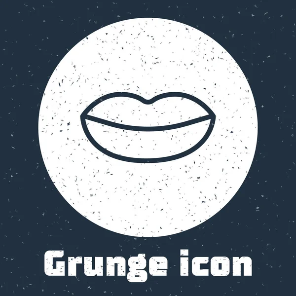 Grunge Line Smiling Lips Icon Isolated Grey Background Smile Symbol — 스톡 벡터