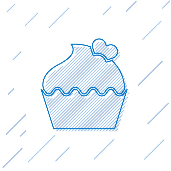 Blue Line Wedding Cake Heart Icon Isolated White Background Valentines — 스톡 벡터