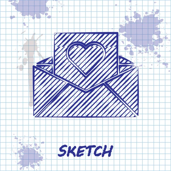 Sketch Line Envelope Valentine Heart Icon Isolated White Background Message — 스톡 벡터