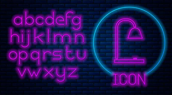 Izzó Neon Asztali Lámpa Ikon Izolált Téglafal Háttérben Neonfény Ábécé — Stock Vector