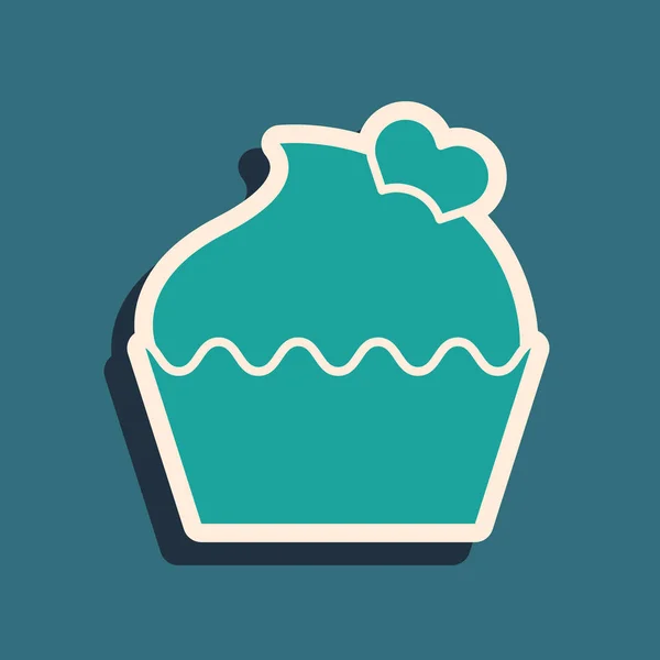 Green Wedding Cake Heart Icon Isolated Blue Background Valentines Day — 스톡 벡터