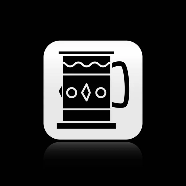 Black Wooden Mug Icon Isolated Black Background Silver Square Button — Stock Vector