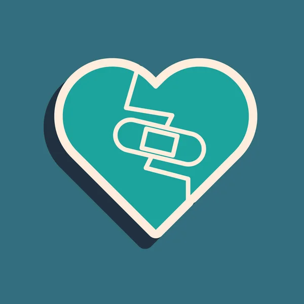 Green Healed Broken Heart Divorce Icon Isolated Blue Background Shattered — Stock Vector