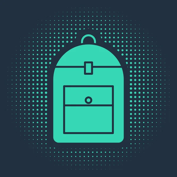 Green Backpack Icon Isolated Blue Background Abstract Circle Random Dots — 스톡 벡터