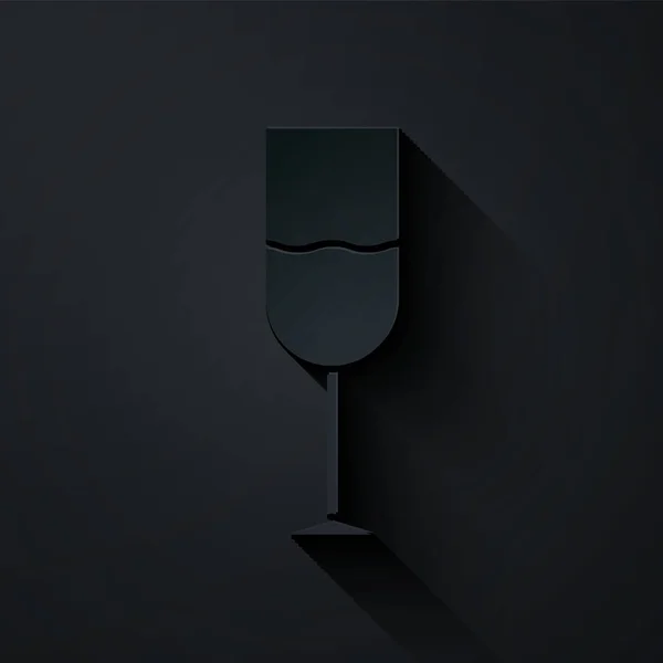 Паперовий Виріз Винна Скляна Ікона Ізольована Чорному Тлі Значок Винного — стоковий вектор