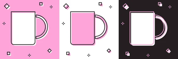 Conjunto Taza Café Icono Aislado Rosa Blanco Fondo Negro Taza — Vector de stock