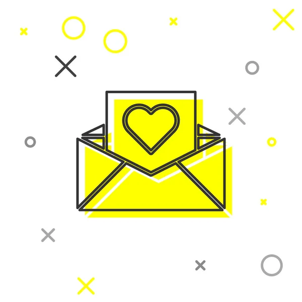 Grey Line Envelope Valentine Heart Icon Isolated White Background Message — 스톡 벡터