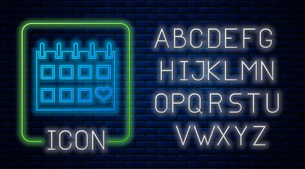 Відновлення Неонового Календаря Іконою Серця Ізольоване Задньому Плані Цегляної Стіни — стоковий вектор