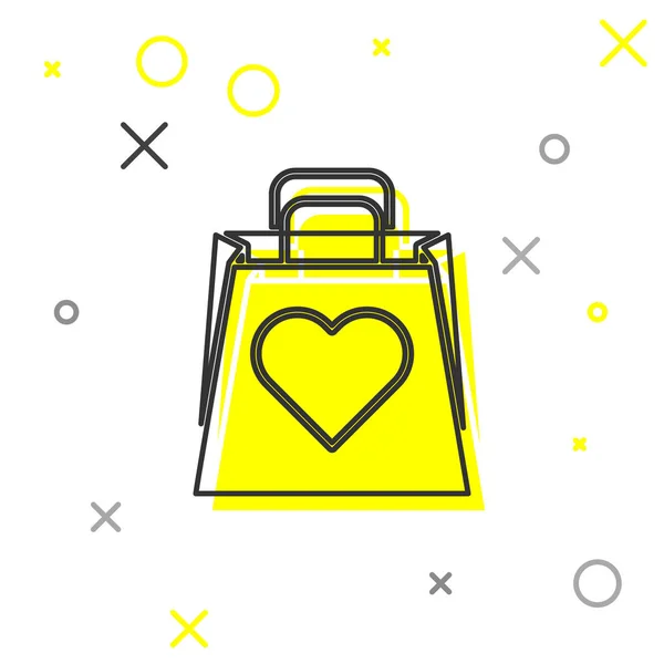 Grey Line Shopping Bag Heart Icon Isolated White Background Shopping — 스톡 벡터