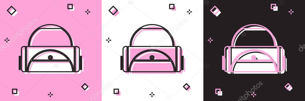 Set Sport bag icon isolated on pink and white, black background.  Vector Illustration