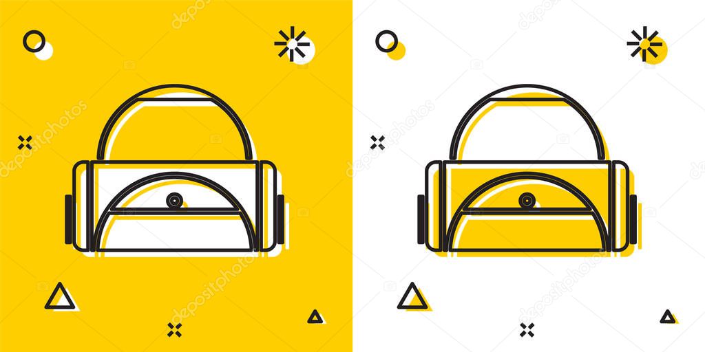 Black Sport bag icon isolated on yellow and white background. Random dynamic shapes. Vector Illustration