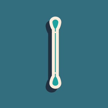 Green Cotton swab for ears icon isolated on blue background. Long shadow style. Vector Illustration