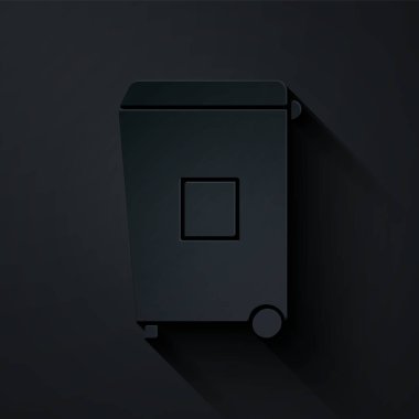 Kağıt kesiği Çöp kutusu simgesi siyah arkaplanda izole edildi. Çöp kutusu tabelası. Sepet simgesini geri dönüştür. Ofis çöpü ikonu. Kağıt sanatı tarzı. Vektör İllüstrasyonu