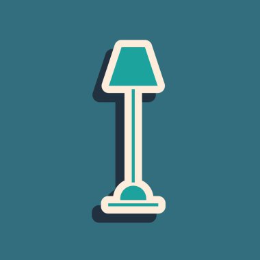 Yeşil zemin lambası simgesi mavi arkaplanda izole edildi. Uzun gölge tarzı. Vektör İllüstrasyonu