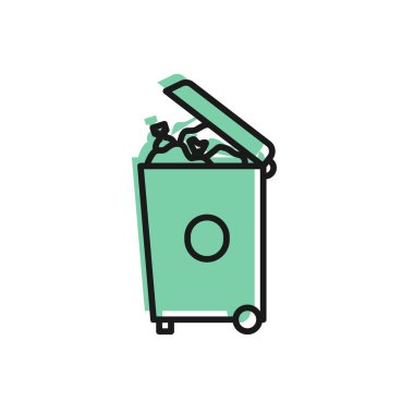 Siyah çizgi Çöp kutusu simgesi beyaz arkaplanda izole edildi. Çöp kutusu tabelası. Sepet simgesini geri dönüştür. Ofis çöpü ikonu. Vektör İllüstrasyonu