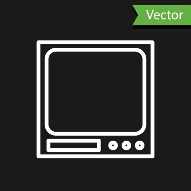 Beyaz çizgi Elektronik ölçek simgesi siyah arkaplanda izole edildi. Ağırlık ölçüm aletleri. Vektör İllüstrasyonu