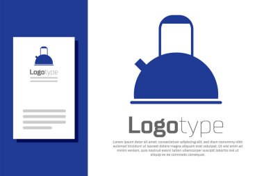 Beyaz arkaplanda ikonu olan mavi çaydanlık. Çaydanlık ikonu. Logo tasarım şablonu elemanı. Vektör İllüstrasyonu