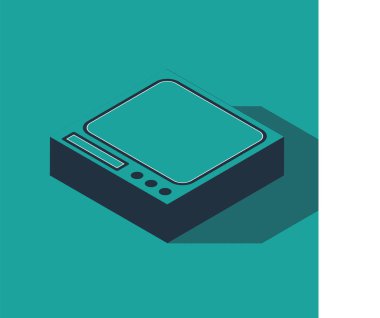 Isometric Elektronik ölçek simgesi yeşil arkaplanda izole edildi. Ağırlık ölçüm aletleri. Vektör İllüstrasyonu