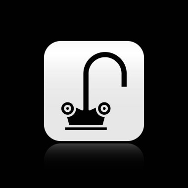 Black Water tap icon isolated on black background. Silver square button. Vector Illustration